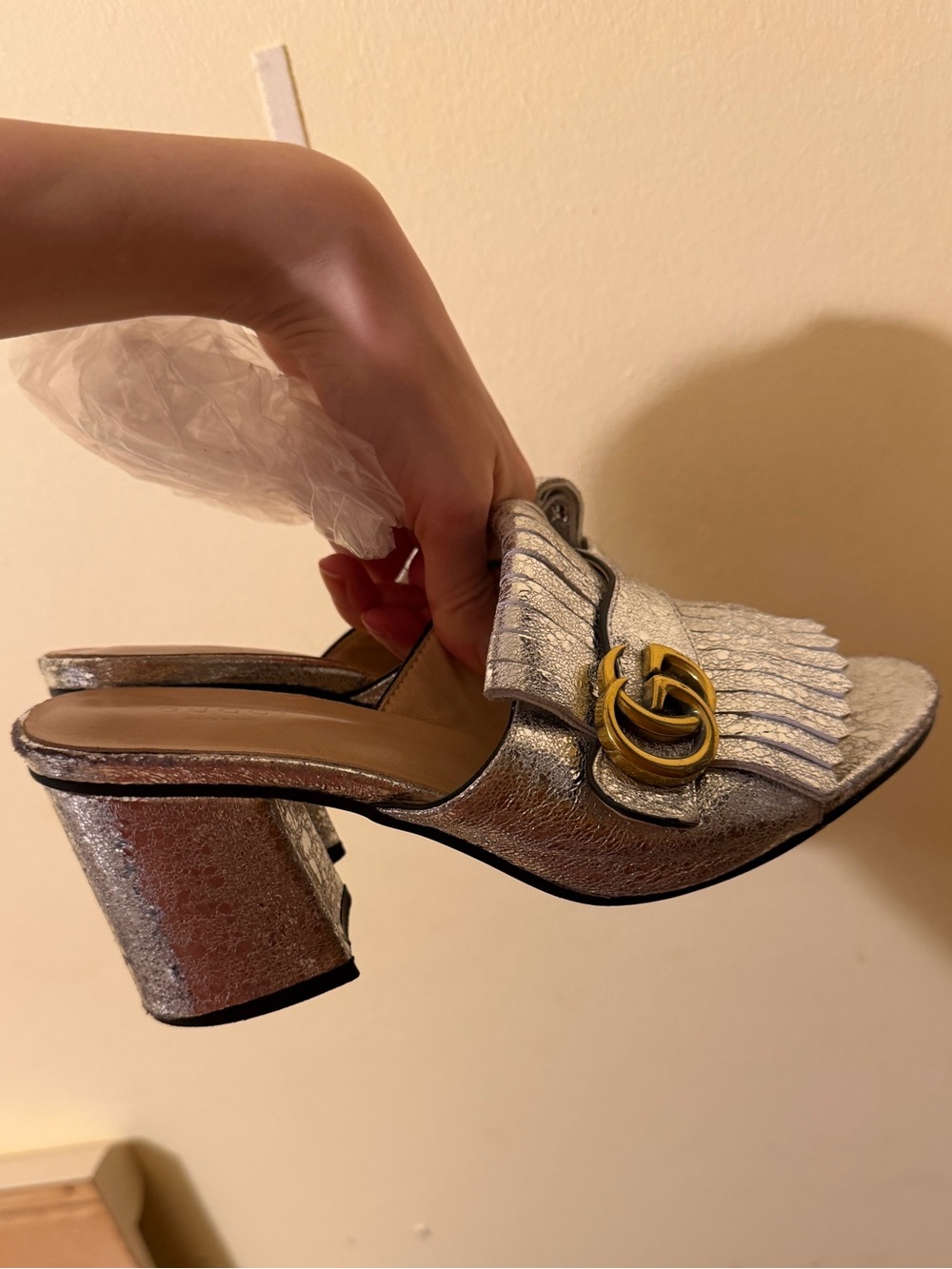 Gucci Metallic GG Fringe Block Heel Mules – Size 40 - Picture 4 of 6